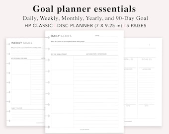 Happy Planner Daily, Weekly, Monthly Goal Planner, 90 Day Goal Setting Printable, Yearly goal calendar, Goal Journal, Weekly Habit Tracker