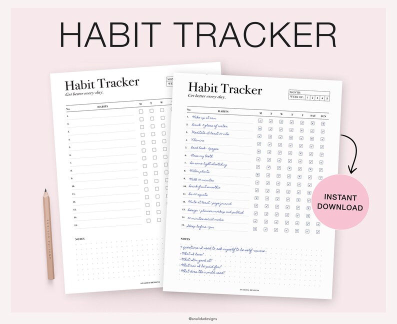 Minimalist Habit Tracker Printable, Weekly Tracker, Digital Download, Weekly Agenda, Goal Setting, PDF, Weekly Inserts A5, A4 & US Letter image 4