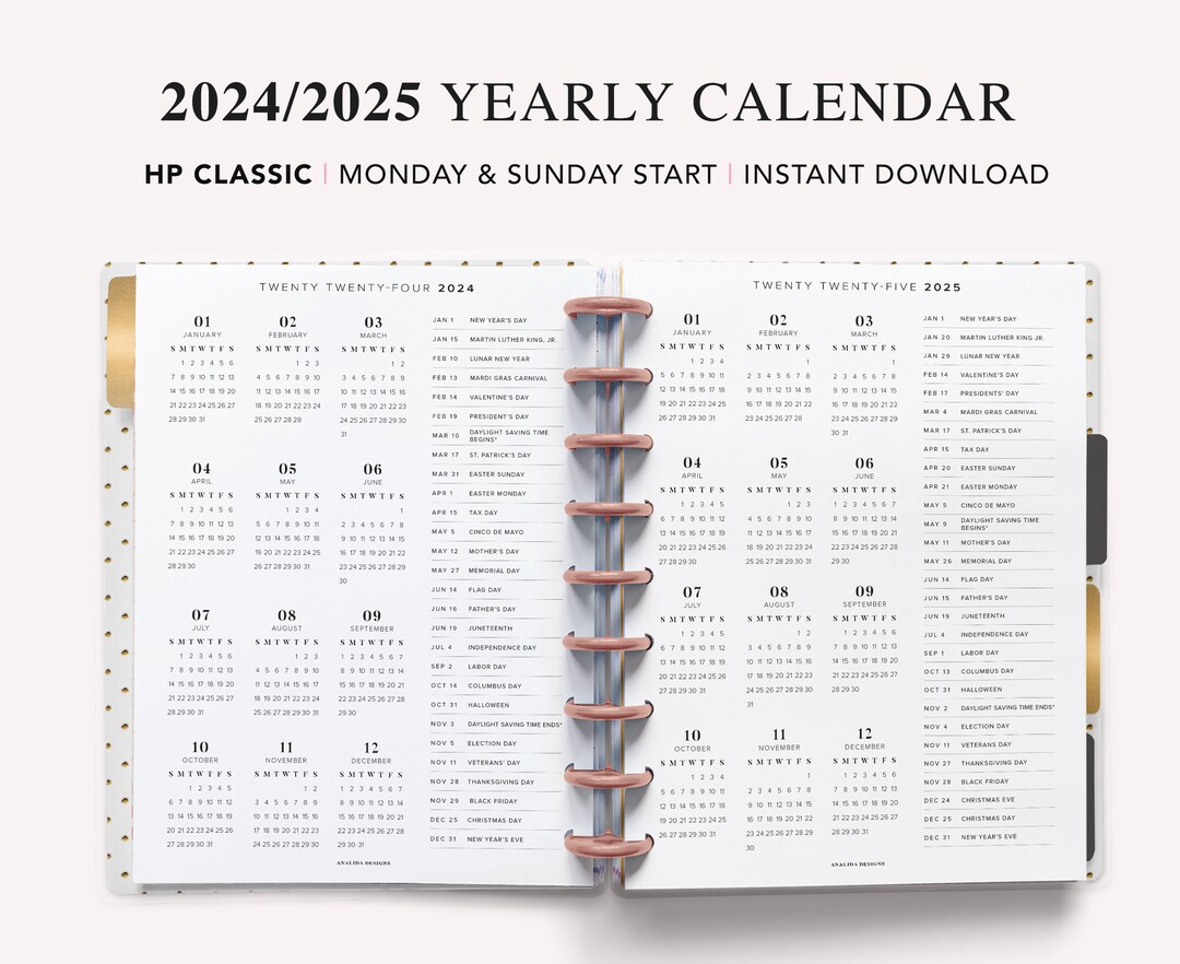 20242025 Happy Planner Calendar With Holidays on One Page, 2024 Yearly