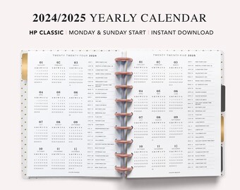 2024-2025 Happy Planner Calendar with Holidays on One Page, 2024 Yearly Overview, Year At A Glance Calendar, HP classic inserts, PDF