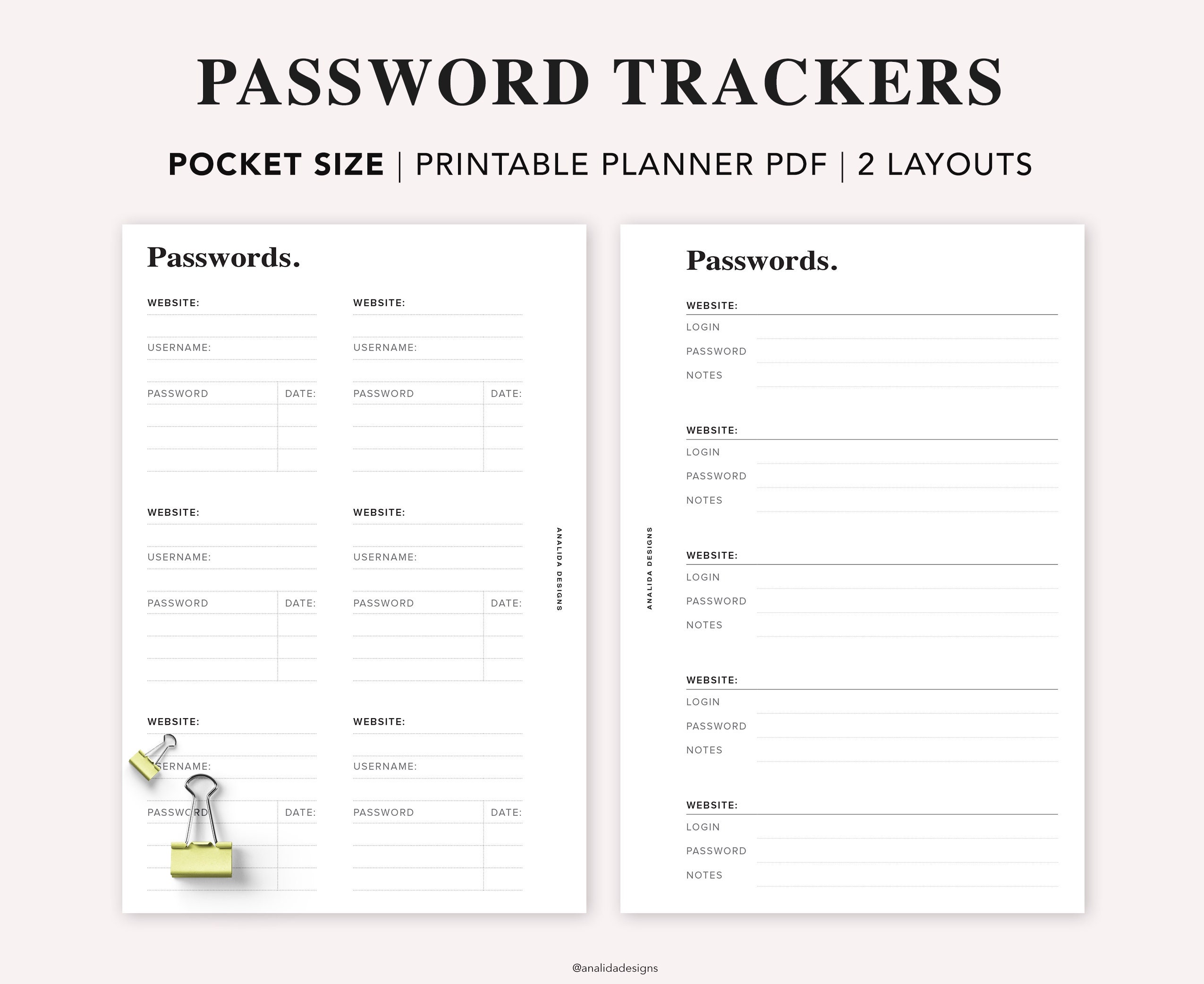 POCKET Password Tracker Insert, Printable Password Template, Password  Tracker, Log Password Organizer Password Keeper, Filofax Pocket PDF 