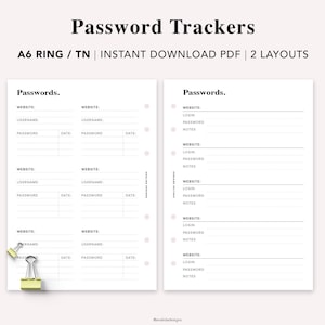 A6 Password Tracker Insert, Printable Password Template, Password Tracker, Log Password Organizer Password Keeper, A6 Planner Printable, PDF