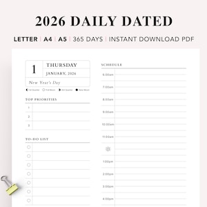 2026 Daily Planner Printable: Time Blocking, A4/A5/Letter (PDF)