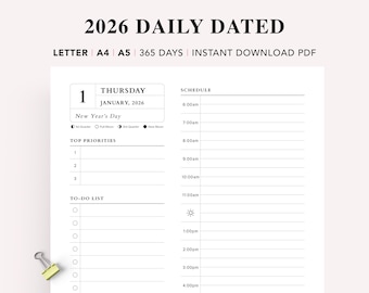 2026 Daily Planner Printable: Time Blocking, A4/A5/Letter (PDF)