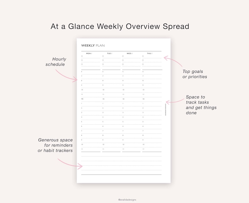 HALF LETTER Weekly Schedule Printable Weekly Timetable | Etsy