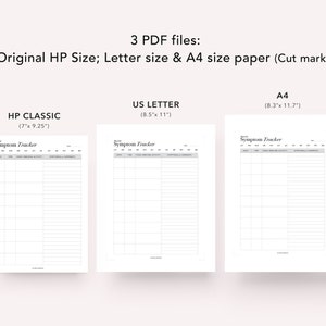 Peut inclure: Trois pages de suivi des sympt&ocirc;mes imprimables dans diff&eacute;rentes tailles&nbsp;: HP Classic (17,8 x 23,5&nbsp;cm), US Letter (21,6 x 27,9&nbsp;cm) et A4 (21 x 29,7&nbsp;cm). Chaque page comporte un en-t&ecirc;te indiquant &laquo;&nbsp;Suivi des sympt&ocirc;mes&nbsp;&raquo; et comprend des colonnes pour la date, l&rsquo;heure, la nourriture, les m&eacute;dicaments, l&rsquo;activit&eacute;, les sympt&ocirc;mes et les commentaires.