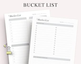 Bucket List Printable, Bucket List Planner Insert, Bucket List Journal, Bucket List Template Check List, A5 Inserts, PDF Instant Download