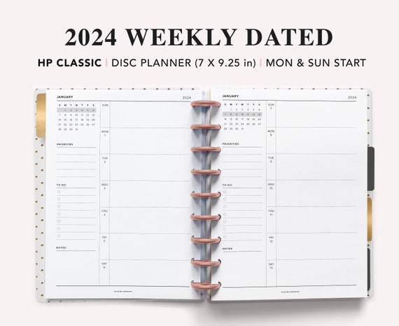 2024 Weekly Dated Printable, Happy Planner Insert, Weekly Planner Agenda,  Weekly Organizer, to Do List for Work/home, WO1P, HP Classic, PDF 