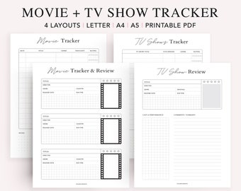 Movie Tracker Printable, TV Series Tracker, Movie log, TV Show Review, Letter, A4, A5 Planner Inserts