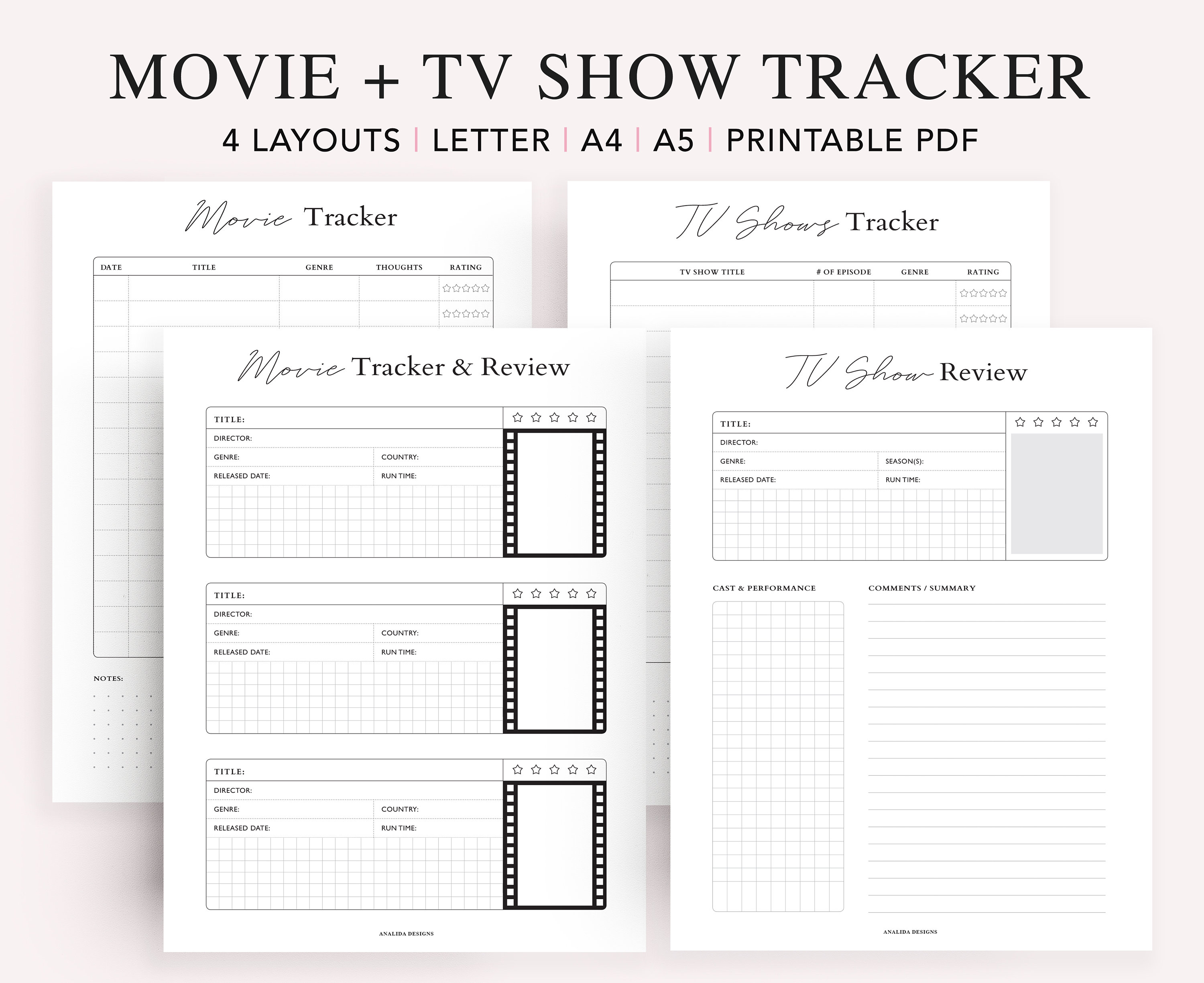 Printable Movie TV Show Tracker Bundle Watch List Movie TV Movie