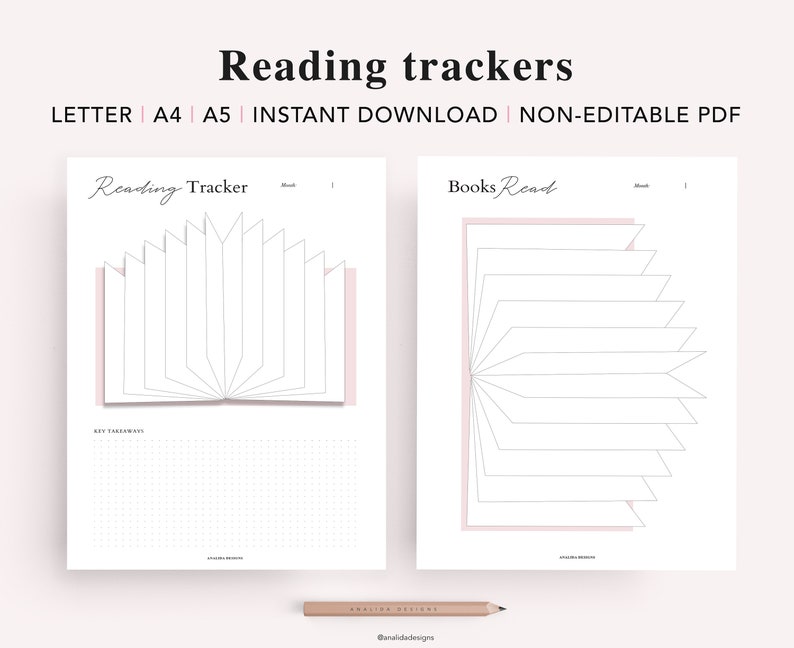 Reading Tracker Printable, Reading Log, Reading Journal, Bookshelf Insert, Book Lovers Planner Bundle, A5 Planner Inserts, PDF Download image 8