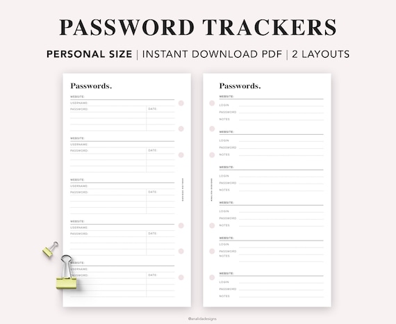 personal password tracker insert printable password tracker etsy india