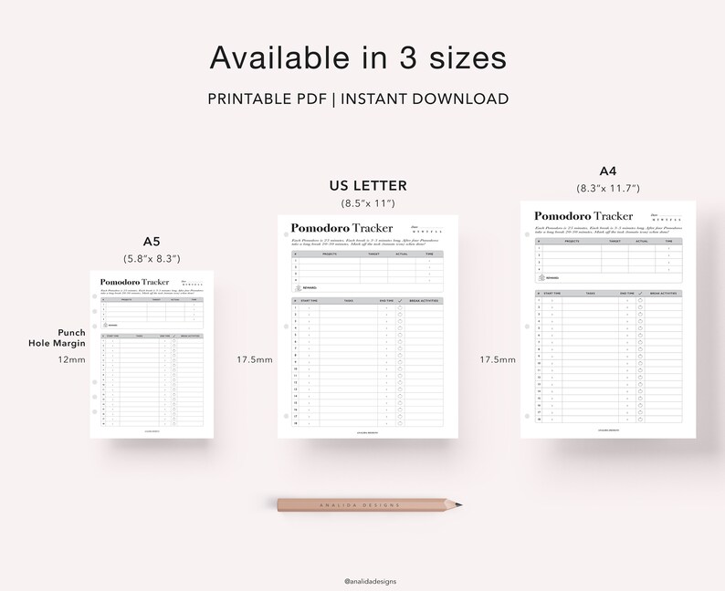 Daily Pomodoro Planner Printable, Project Planner, Productivity Planner, Business Planner, Day Planner, PDF Instant Download, A5 image 5