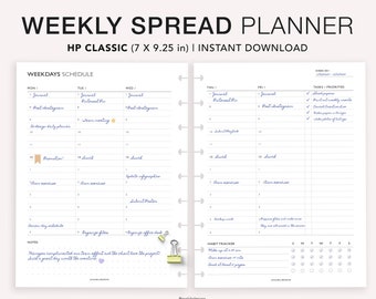 2024 Undated Weekly Planner Printable, Happy Planner Insert, Hourly Planner, Weekly To-Do List, Daily Habit Tracker, Week on 2 Pages, PDF