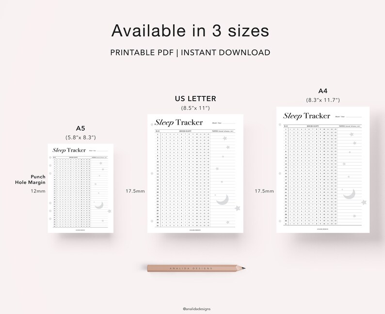 Slaaptracker afdrukbaar, A5 Planner-inserts, maandelijks slaaplogboek, slaapregistratie, slaapdagboek, gezondheidsplanner, PDF Instant Download afbeelding 8