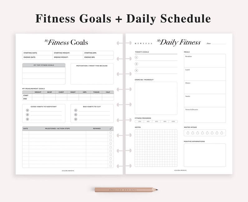 Fitness Planner Printable, Happy Planner Insert, Daily Fitness Tracker, Weekly Fitness Goal Planner, Fitness Journal, Meal Plan, HP Classic image 3