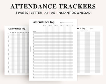 Homeschool Attendance Record Log Tracker, Student Attendance Sheet, Teacher Organizer Inserts, Teacher Planner Pages, A4, A5, Letter,  PDF