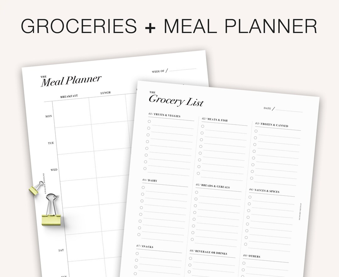 Grocery List Printable, Weekly Meal Planner, Shopping List, Meal Plan ...