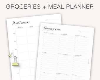 Weekly Meal Planner & Grocery List Printable (Digital Download)