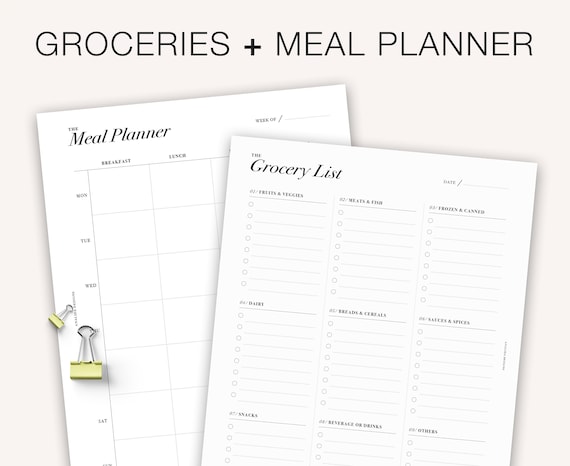 grocery list printable weekly meal planner shopping list etsy