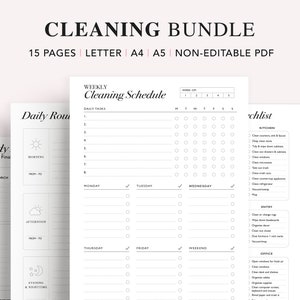 Cleaning Schedule Printable, Chore Chart, Flylady Planner, Household Planner, Weekly Cleaning Schedule Checklist, A5 Planner Inserts