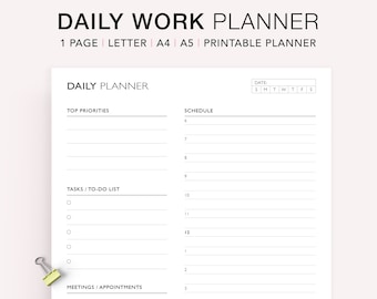 Daily Planner Printable, Hourly Planner, Work planner,  Task Schedule, Daily organizer, Undated Planner Inserts PDF, A5, Letter Size, A4