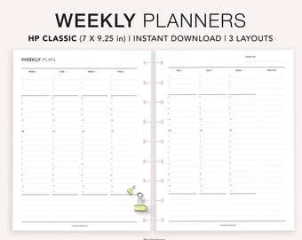 Weekly Schedule, Happy Planner Insert, Printable Weekly Timetable, Weekly Organizer, Hourly Agenda, Time Blocking Template, Week on 2 Pages