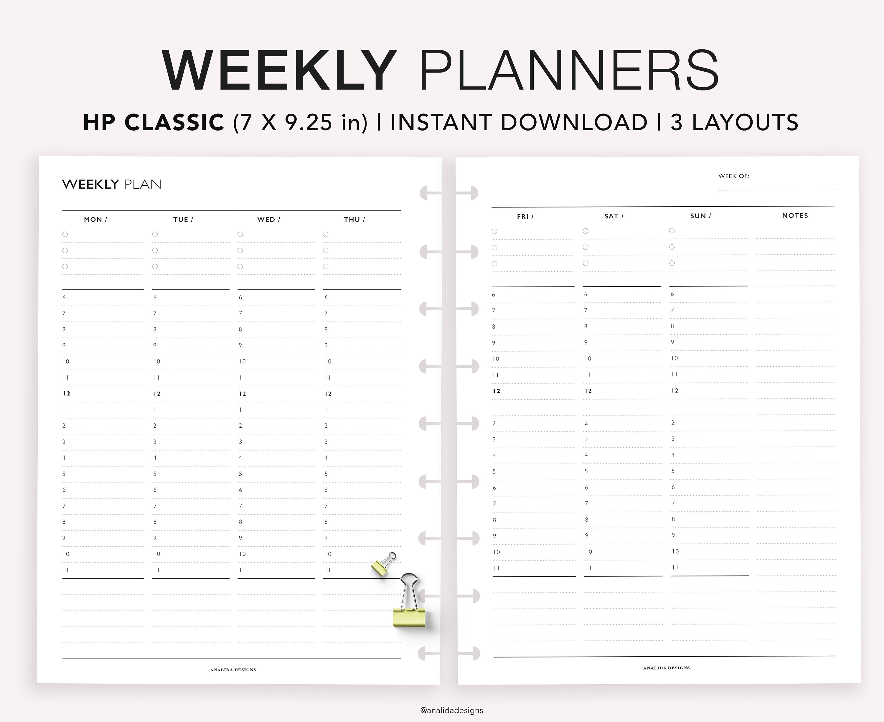 Weekly Schedule, Happy Planner Insert, Printable Weekly Timetable, Weekly Organizer, Hourly Agenda, Time Blocking Template, Week on 2 Pages