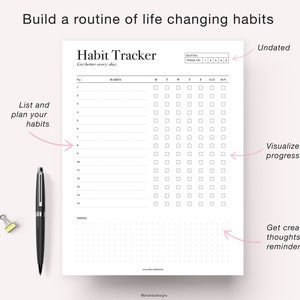 Minimalist Habit Tracker Printable, Weekly Tracker, Digital Download, Weekly Agenda, Goal Setting, PDF, Weekly Inserts A5, A4 & US Letter image 2