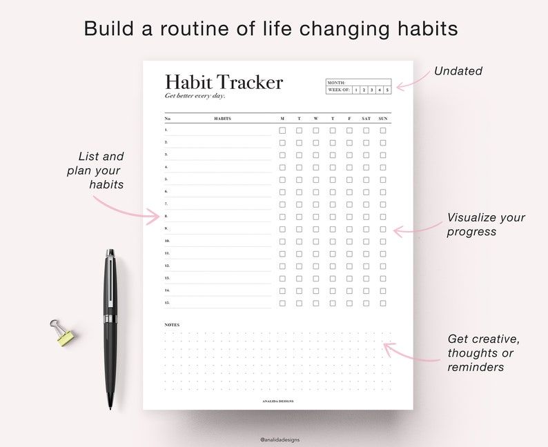 Minimalist Habit Tracker Printable, Weekly Tracker, Digital Download, Weekly Agenda, Goal Setting, PDF, Weekly Inserts A5, A4 & US Letter image 2