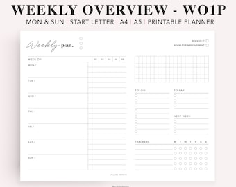 Weekly Planner Printable, Weekly Schedule, Weekly To-Do List, task list, Habit Tracker, Week at a glance, Filofax A5, Letter, A4, A5