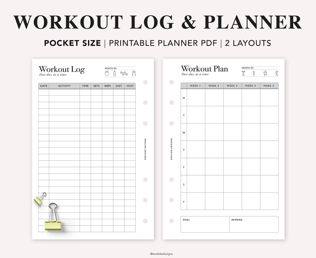 POCKET Workout Planner Printable, Exercise Log, Workout Template, Workout Calendar, Fitness ...