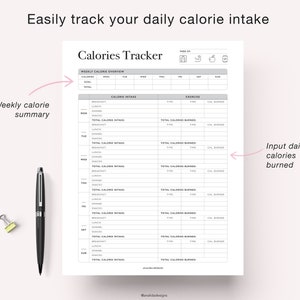 Calorie Tracker, Printable Calories Journal, Daily Weekly Calorie Counter, Diet Planner, Diet Plan, A5 Planner Inserts, PDF Instant Download image 2