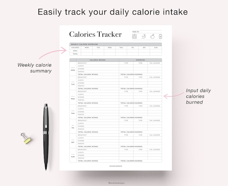 Calorie Tracker, Printable Calories Journal, Daily Weekly Calorie Counter, Diet Planner, Diet Plan, A5 Planner Inserts, PDF Instant Download image 2