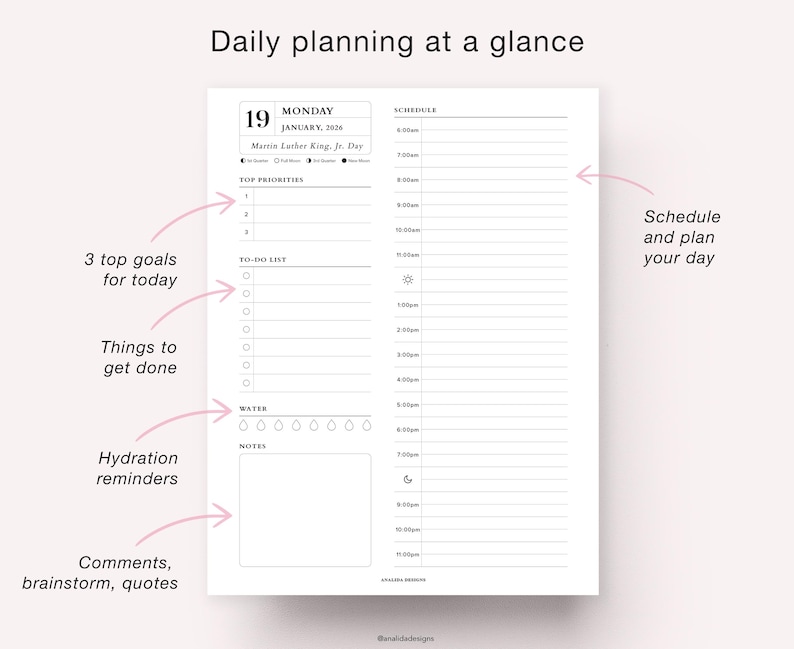2026 Daily Planner Printable: Time Blocking, A4/A5/Letter (PDF) image 3