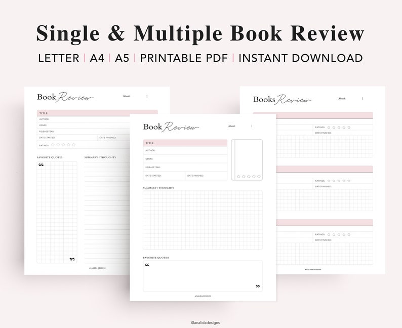 Reading Tracker Printable, Reading Log, Reading Journal, Bookshelf Insert, Book Lovers Planner Bundle, A5 Planner Inserts, PDF Download image 3