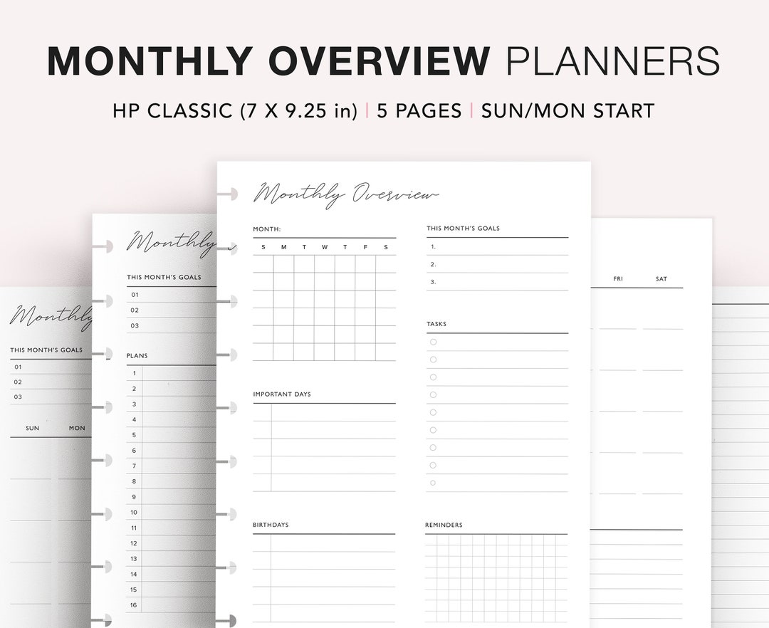 Monthly Planner Printable, Happy Planner Insert, Monthly Overview ...