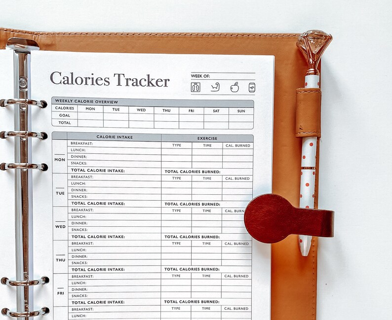 Calorie Tracker, Printable Calories Journal, Daily Weekly Calorie Counter, Diet Planner, Diet Plan, A5 Planner Inserts, PDF Instant Download image 4