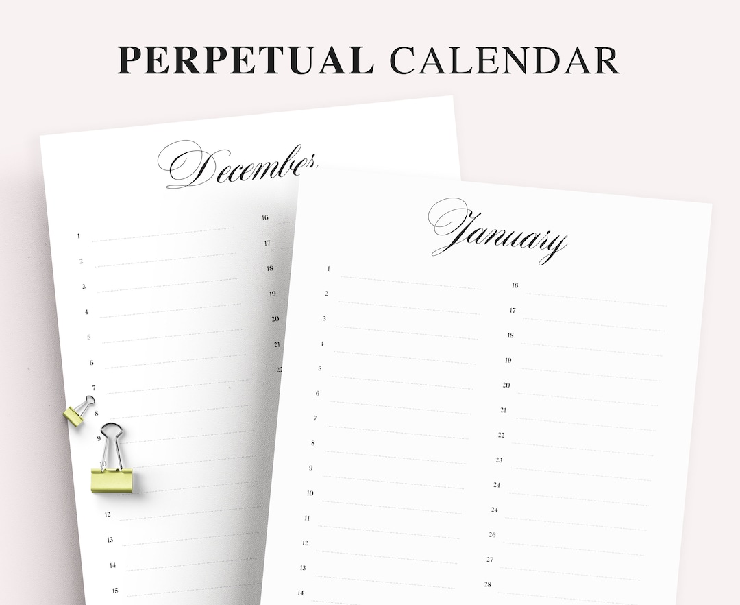 Perpetual Calendar Printable, Perpetual Birthday Calendar, Anniversary Calendar, Special Dates ...