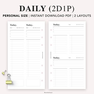 May include: Two printable pages of a daily planner with the text "Today." at the top of each page. The planner has space for a date, a list of tasks, and a section for notes. The planner is designed for personal use and is available as an instant download.