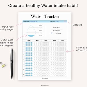 Water Tracker, 30 Day Water Challenge Printable, Water Intake Template, Hydration Tracker, Monthly Water Tracking, Instant Download image 8