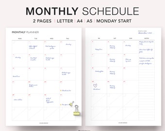 2024 Undated Monthly Planner Printable, Month on Two Pages, Monthly Perpetual Calendar Refill, Undated Monthly Template, A5 Inserts PDF