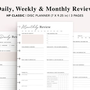 Daily Reflections, Happy Planner Classic, Weekly Reflection Journal, Monthly Review Worksheet, Gratitude journal, Weekly Review, HP Classic