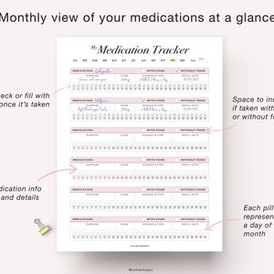 Medication Tracker, Vitamin Supplement Tracker, Health Log, Supplement Organizer, Medication Log, Vitamins Log, Health Tracker, Letter Size image 2