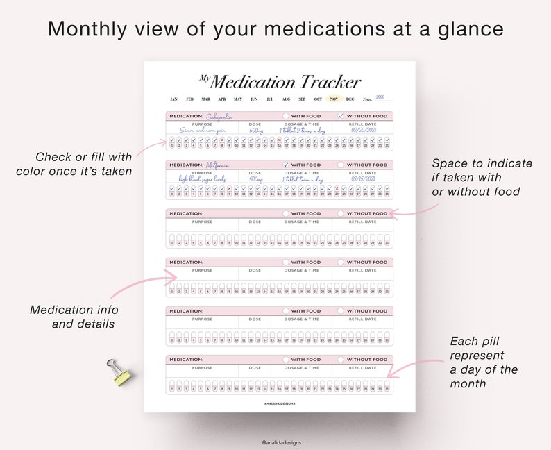 Medication Tracker, Vitamin Supplement Tracker, Health Log, Supplement Organizer, Medication Log, Vitamins Log, Health Tracker, Letter Size image 2