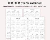 2025-2026 Yearly Calendar: Personal Size Planner Insert (PDF)
