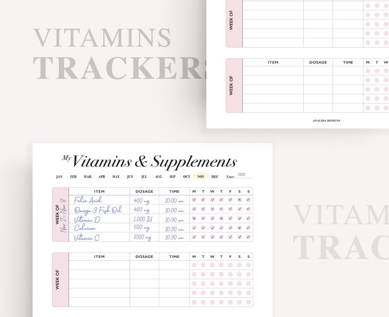 Medication Tracker, Vitamin Supplement Tracker, Health Log, Supplement Organizer, Medication Log, Vitamins Log, Health Tracker, Letter Size image 7