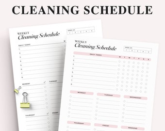 Home Cleaning Schedule, Weekly Cleaning Checklist, House Clean Schedule, Home Organization Printable, Chore Chart, A5 Planner Inserts