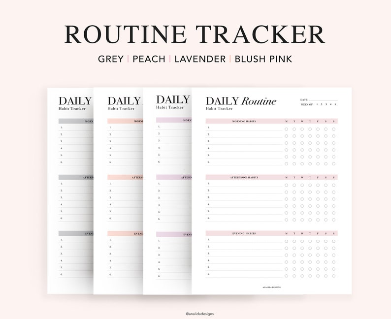 Habit Tracker Printable, Weekly Habit Tracker, Daily Planning, Routine Planner, Routine Checklist, includes US Letter, A4 & A5 Inserts image 1