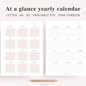 Puede incluir: Calendario anual imprimible rosa en tama&ntilde;os carta, A4 y A5. El calendario tiene un dise&ntilde;o de cuadr&iacute;cula con cada mes mostrado en un cuadro separado. Los meses est&aacute;n etiquetados con las abreviaturas est&aacute;ndar: ene, feb, mar, abr, may, jun, jul, ago, sep, oct, nov, dic.